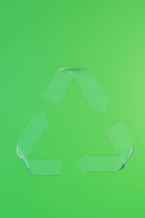 Glass Sign Reduce, Reuse, Recycle on green background. 3d render eco illustration.の写真素材