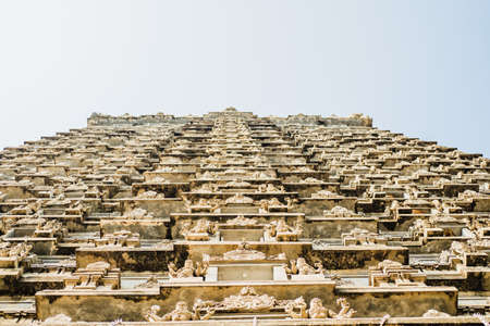 Elements close-up of the Gopura Temple Tower in Karnataka, India.の写真素材