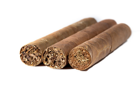 Genuine Cuban cigars on white background