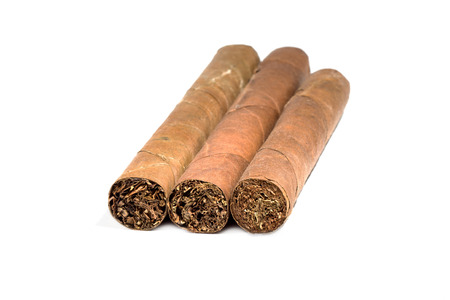 Genuine Cuban cigars on white background