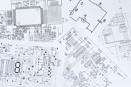 Electrical diagrams, electronic schematic. Printed with the symbols of electronic components.の写真素材