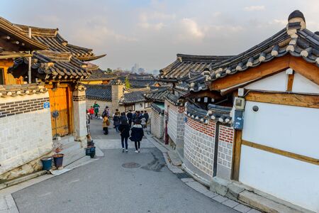 SEOUL, KOREA - January 2,2016 :  Bukchon Hanok Village,Traditional Korean style architecture in Seoul,Korea.のeditorial素材