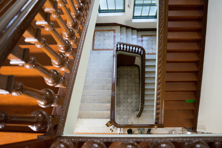 Top view of wooden stairの写真素材