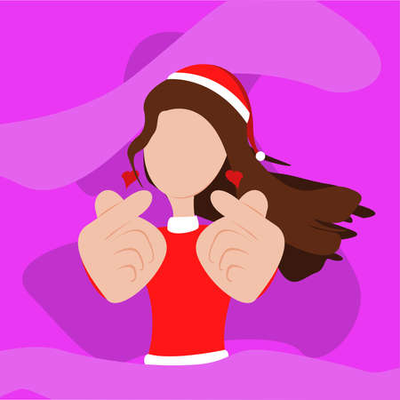 Flat Illustration Vector Graphic Beautiful Santa Girl Giving Sarangheo Hand to show love and affection to everyoneのイラスト素材