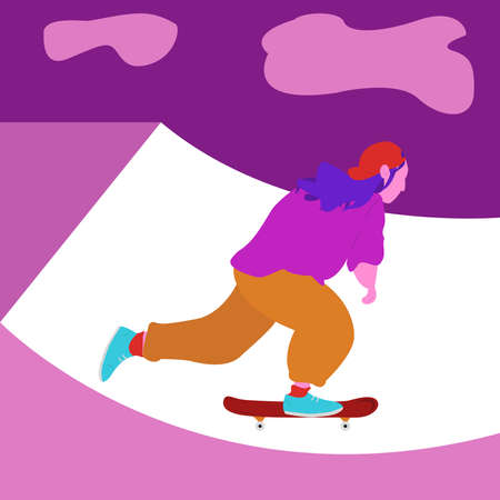 flat illustration vector graphic of a man on a skateboard with various styles suitable for characters in advertising media in banner posters etc with the theme of young people fashionable passionate and lifestyleのイラスト素材