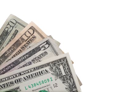 Four different bills in a fan with space for text
