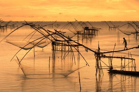 Thai style fishing trap in Thailand.の写真素材