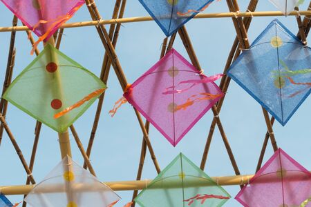 Thailand kites arranged in a pattern, Background of colorfulの写真素材