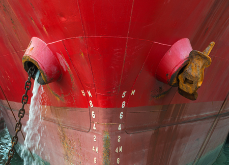 Close up view of cargo ship anchor