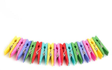 Group colorful clothespin on white backgroundの写真素材