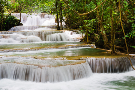 Beautiful waterfall in the national park forest at Huai Mae Khamin Waterfall, Kanchanaburi Thailandの写真素材