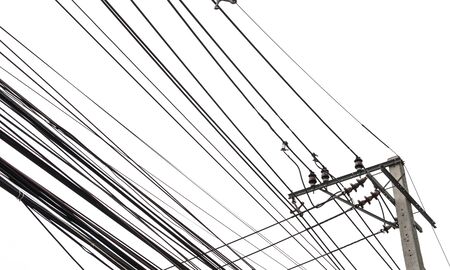 electricity post on white backgroundの写真素材