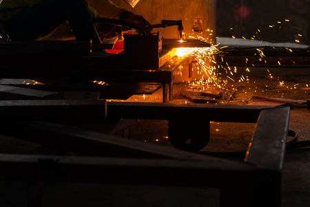 Technician manual worker cut steel with gas in the manufacturing areaの写真素材