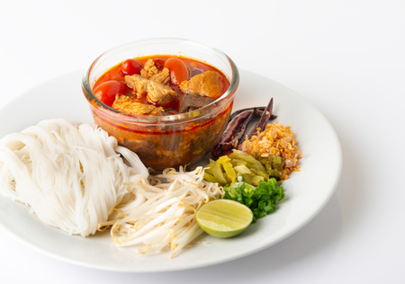 rice noodles with spicy pork sauce, Thai food