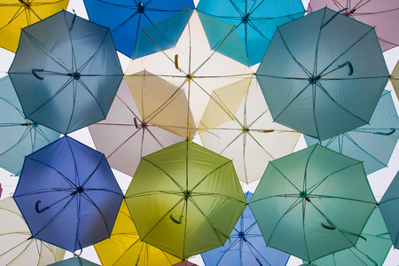A lot of multicolored umbrellas.の写真素材