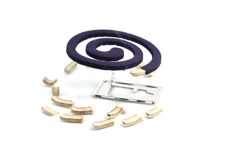 Mosquito repellent burning on a white backgroundの写真素材