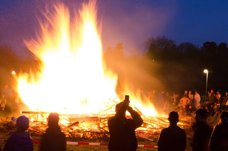 Stockholm, Sweden - April 30 2018. People celebrating walpurgis night, the coming of spring with a...