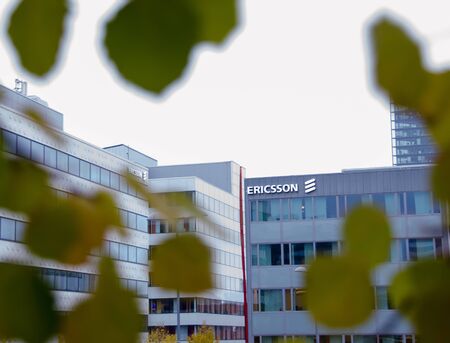 Stockholm, Sweden - 5 november 2017. Fall has arrived with the leaves of the trees changing colors at Ericsson office in Kista.のeditorial素材