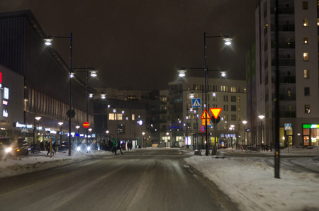 Urban scene in traffic during a evening in winterのeditorial素材