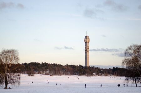 Stockholm, Sweden - 20 January 2018. The tv tower named Kaknastornet in a snowy Gardet, Stockholm in late january.のeditorial素材