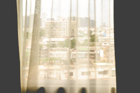 Vintage Style Of Curtain City View, Old Memoryの写真素材