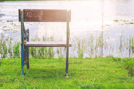 A Bench In The Garden And Near The Pool In Vintage Styleの写真素材