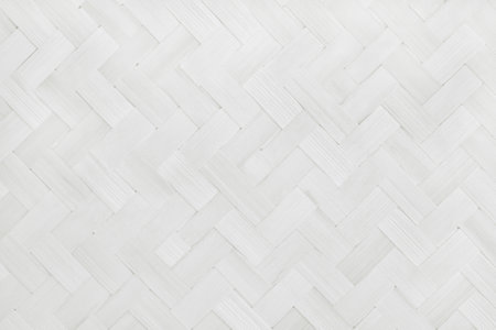 Old white bamboo weave texture background, pattern of woven rattan mat in vintage style.の写真素材