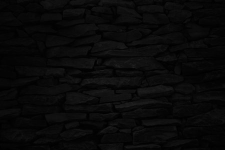 Black brick stone wall texture background with vintage style for design art work.の写真素材