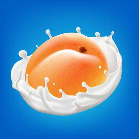Milk splash with apricot 3d vector background illustrationのイラスト素材