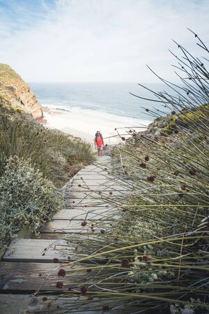 stairway down to dias beach next to cape pointの写真素材