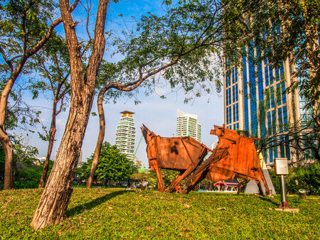 park view on evening in bangkok thailand の写真素材