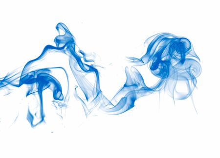 Blue smoke on a white, bright abstract background.の写真素材
