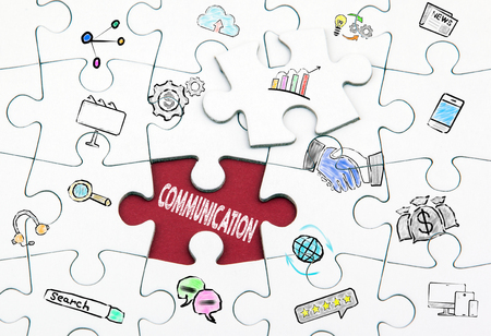 Communication concept. White last piece of a Puzzle.の写真素材
