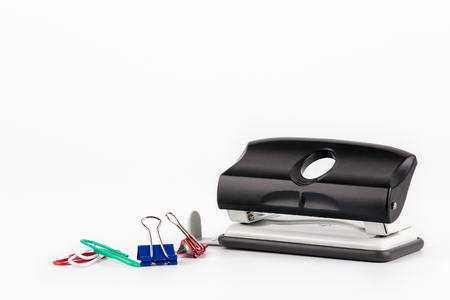 Paper puncher isolated on white Business and education fbackgroundの写真素材