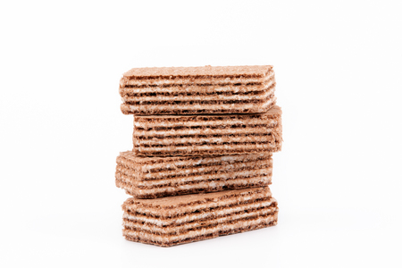 Waffles with sweet filling on a white background.の写真素材