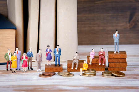 Career ladder. The future of work, competition and business background. Colorful Human miniatures.の写真素材