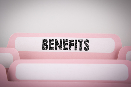 Benefits. Word on Folder Register. business background.の写真素材