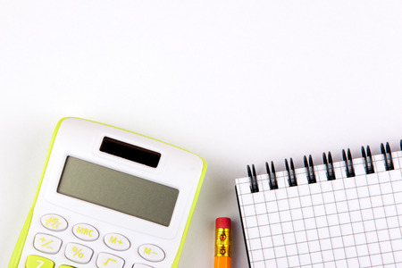 Marketing Business, Education and Insurance concept. Top view and copy space. White Table with stationeryの写真素材