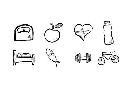 Hand drawn icons for health concept. Illustration, vector backgroundのイラスト素材