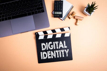 Digital Identity. Movie clapper on the table.の写真素材