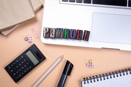 Payroll word made from colorful wooden alphabet lettersの写真素材