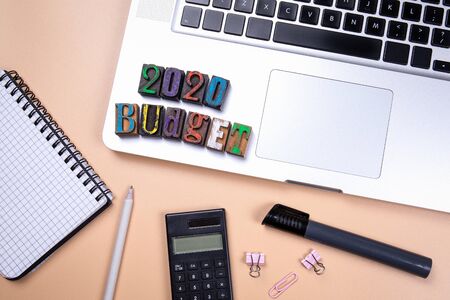2020 Budget word made from colorful wooden alphabet letters. Financial planning, money saving,...