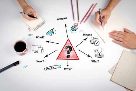 Communication, Question mark with question words. Learning, searching, content and business conceptの写真素材