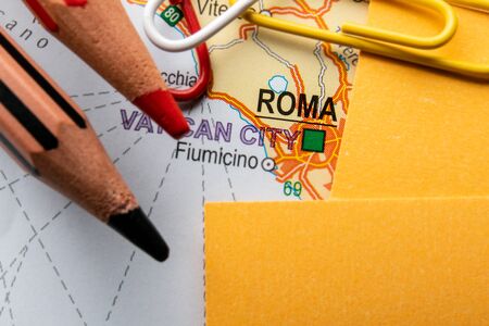 Roma city of Italy in the center of the geographic mapの写真素材