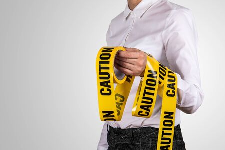Caution tape. Security measures, restrictions, warning and keep calm conceptの写真素材