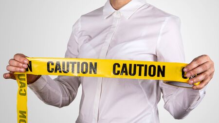 Caution tape. Security measures, restrictions, warning and keep calm conceptの写真素材