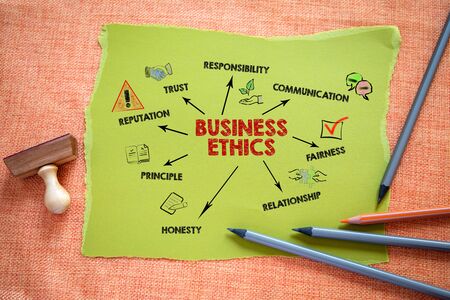 Business Ethics. Trust, Reputation, Communication and Relationship concept. Chart with keywords and iconsの写真素材