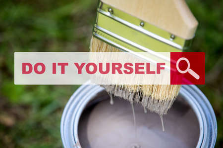 DO IT YOURSELF. Distance learning, recommendations, courses and webinar concept. Paint can and brushの写真素材