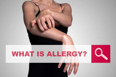 WHAT IS ALLERGY. Skin health, symptoms, stress and treatment concept. Searching information