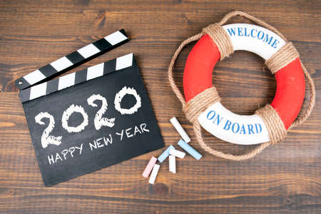 Happy New 2020 Year. Welcome on board. Lifebuoy with textの写真素材